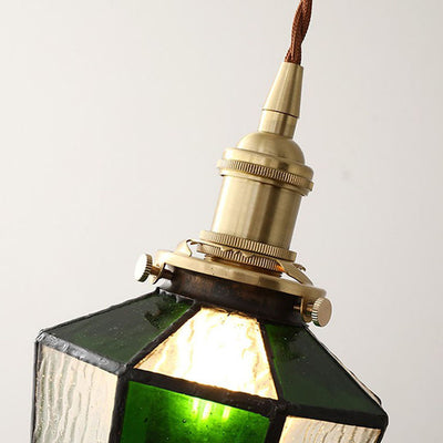 Lampe suspendue à 1 lumière en verre géométrique en mosaïque verte créative vintage 