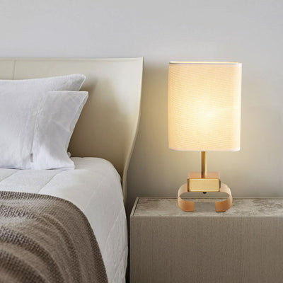 Modern Simple Fabric Square Dual USB Touch 1-Light Table Lamp