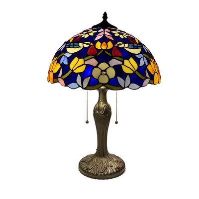 Lampe de table à 1 lumière en forme de fleur en vitrail en fer de luxe Tiffany 
