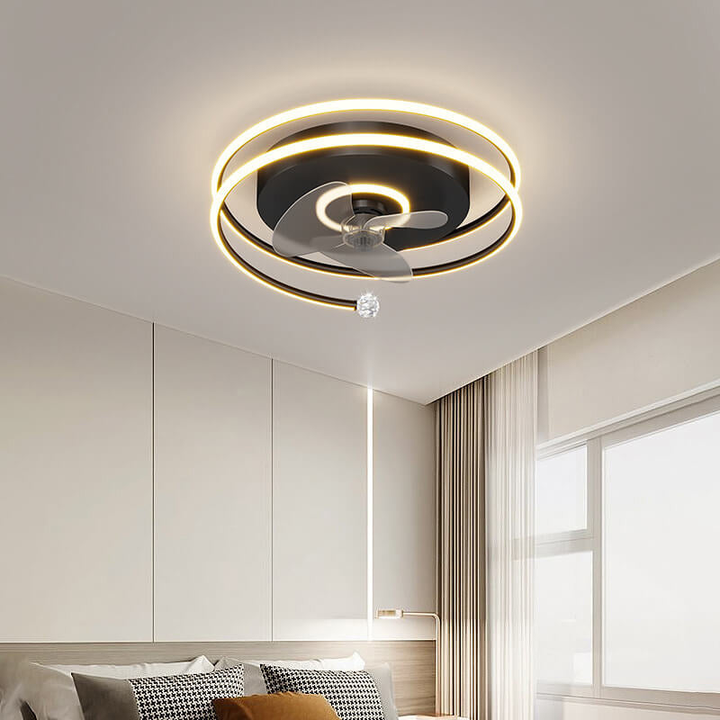 Nordische, minimalistische, runde LED-Deckenventilatorleuchte mit runder Trommel