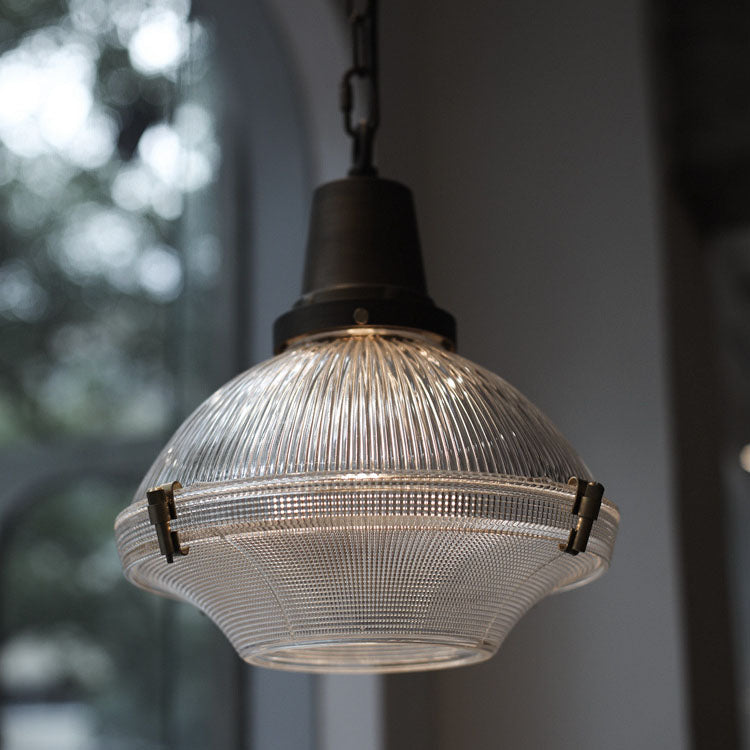 Lampe suspendue ronde vintage à 1 lumière en laiton brossé et verre 