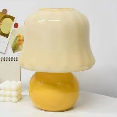 Contemporary Scandinavian Glass Mushroom Shape 1-Light Table Lamp For Study