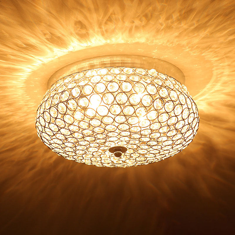 European Luxury Crystal Round Drum 2-Licht-Unterputz-Deckenleuchte