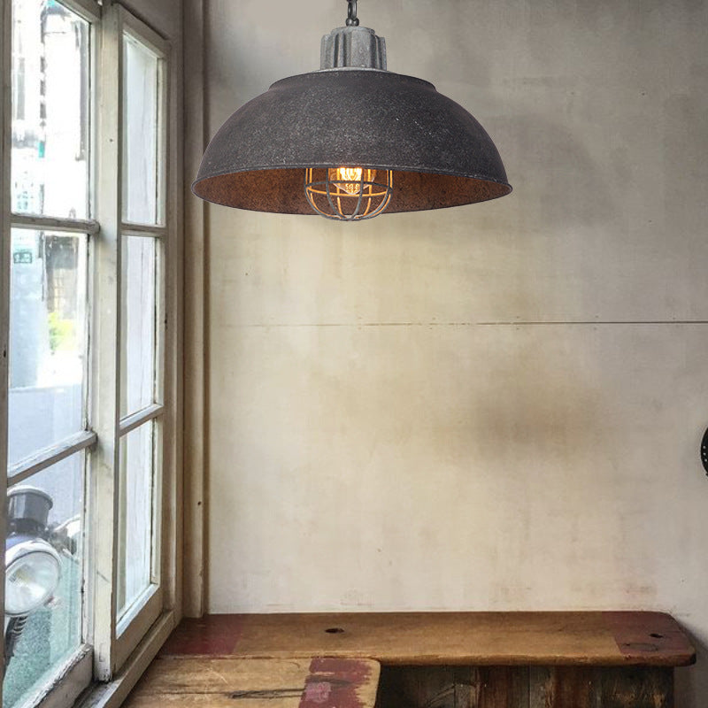 Industrial Vintage Iron Rust Pot Lid Dome 1-Light Pendant Light