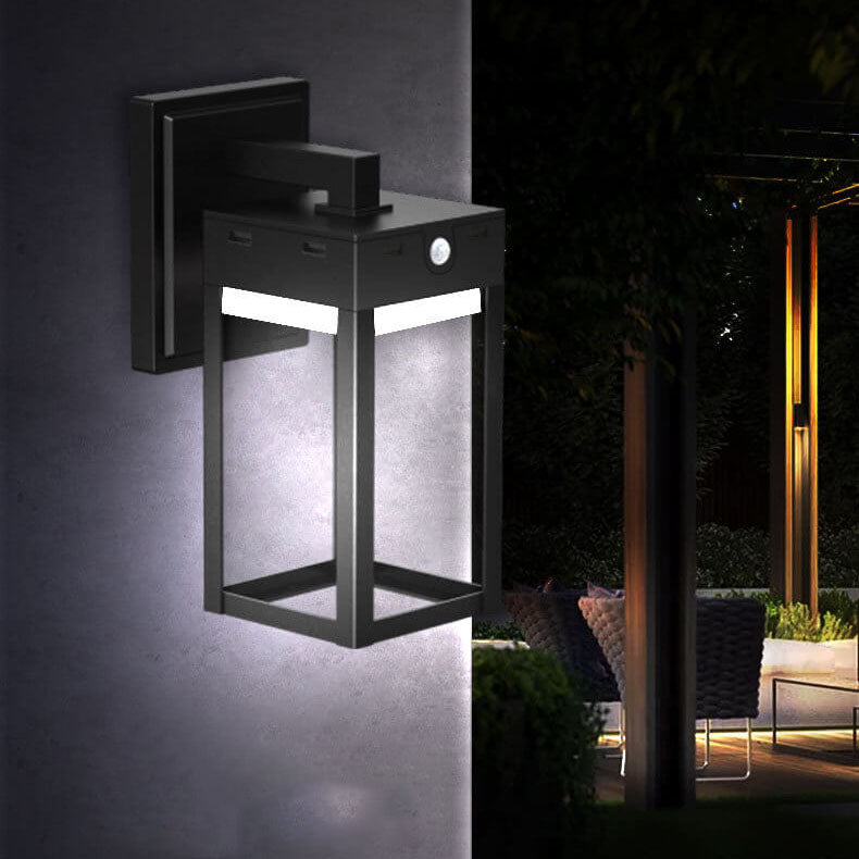 Solar Outdoor Modern Square Cage Body Sensor LED Wall Sconce Lamp