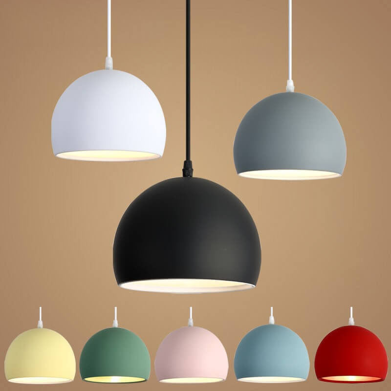 Lampe suspendue moderne à 1 lumière à tête ronde en fer de couleur unie 