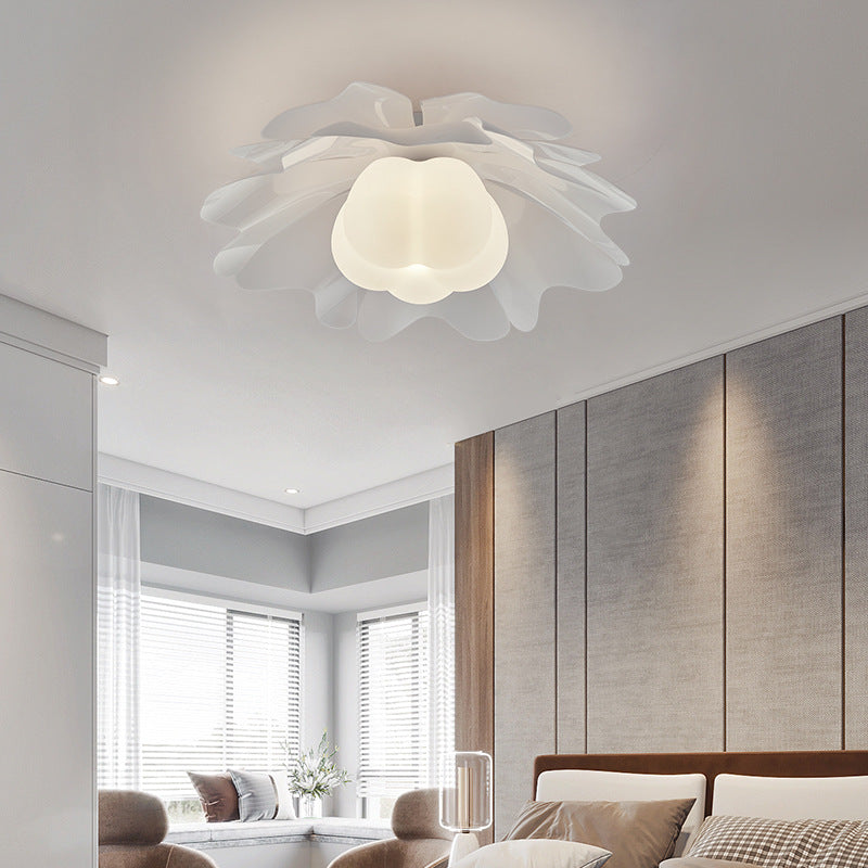 Contemporary Creative Cream Acrylic Petal Shade 1-Light Flush Mount Ceiling Light For Living Room