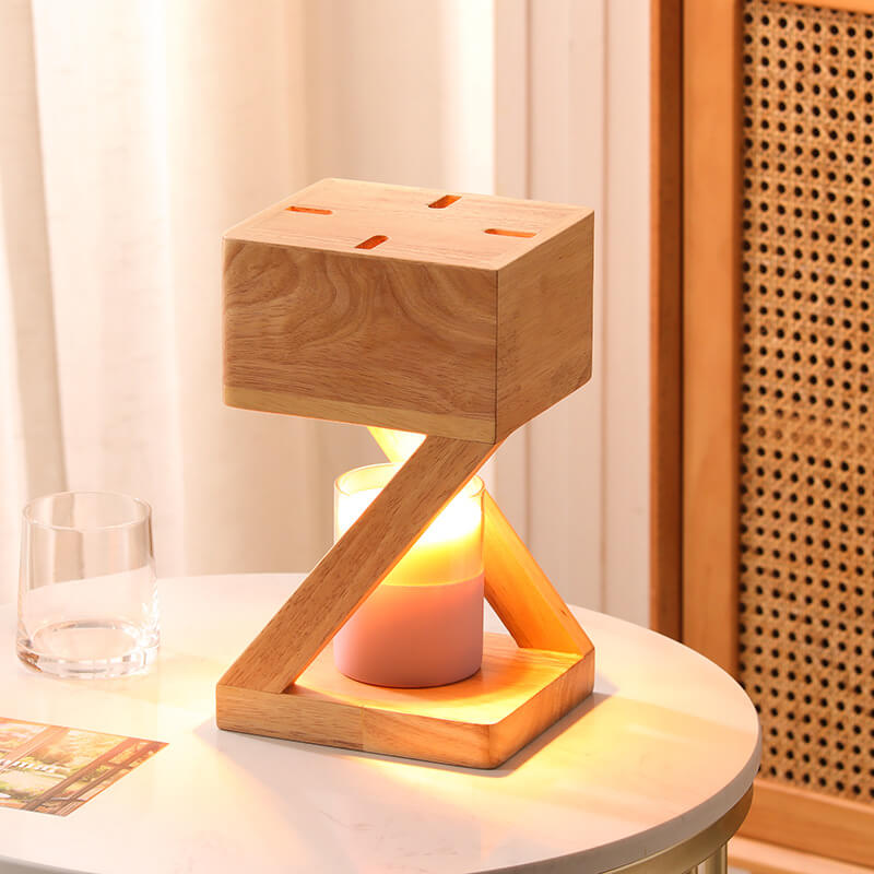 Nordic Simple Solid Wood Geometric Hollow 1-Light Melting Wax Table Lamp