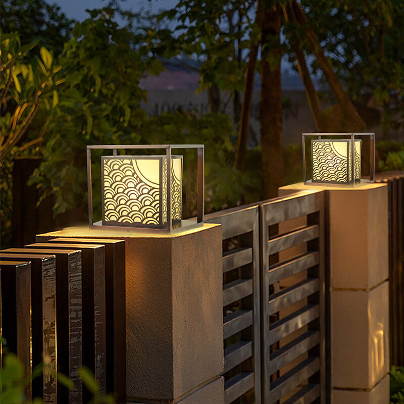 Moderne geometrische Solarsäule im Freien wasserdichte LED-Gartenlandschaftsleuchte 