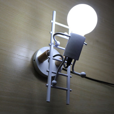 Contemporary Creative Little People Climbing Stairs Iron 1-Light Wall Sconce Lamp For Bedroom