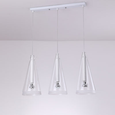 Modern Minimalist Pure White Clear Cone Glass 1/3-Light Island Light Chandelier