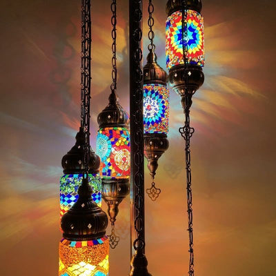Retro exotische türkisch-marokkanische 7-Licht-Stehlampe 
