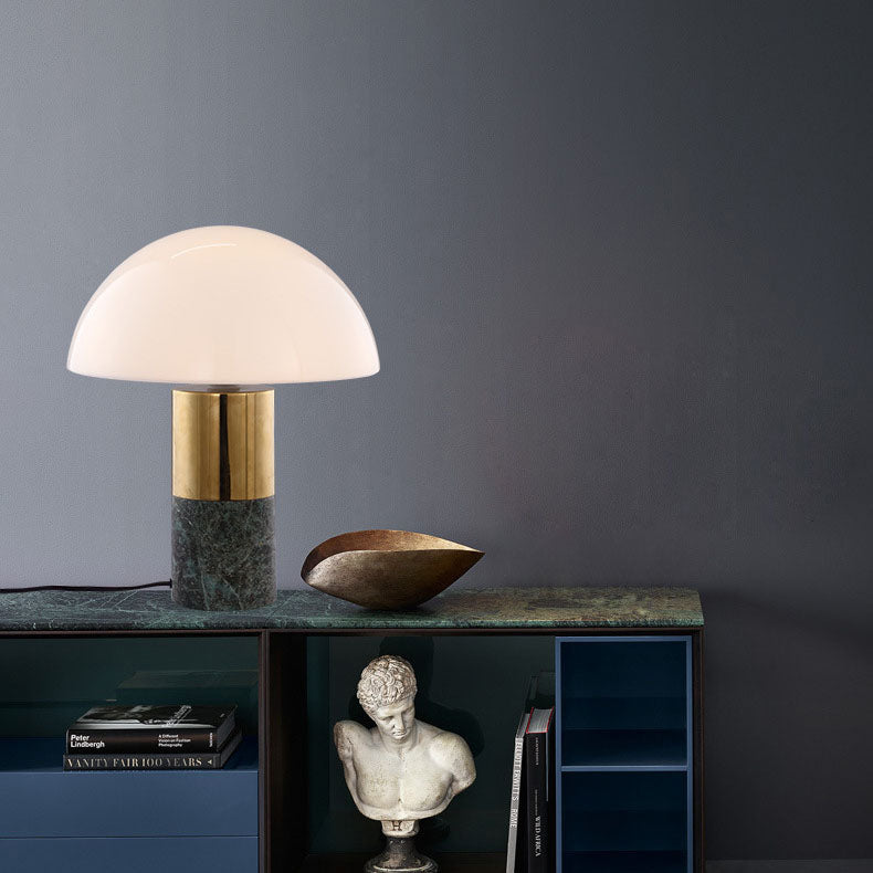 Lampe de table moderne et minimaliste à 1 lumière en forme de champignon, fer, verre et marbre 