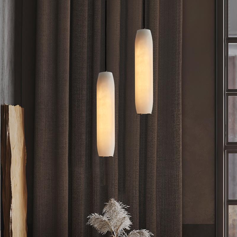 Nordic Luxury Marble Bronze Column 1-Light Pendant Light