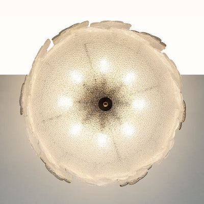 French Minimalist Floral Glass Round Hardware 5/8 Light Semi-Flush Mount Ceiling Light