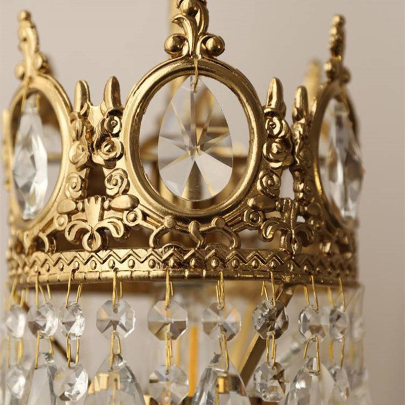 Traditional French Bent Crown Copper Crystal 1-Light Wall Sconce Lamp For Bedroom