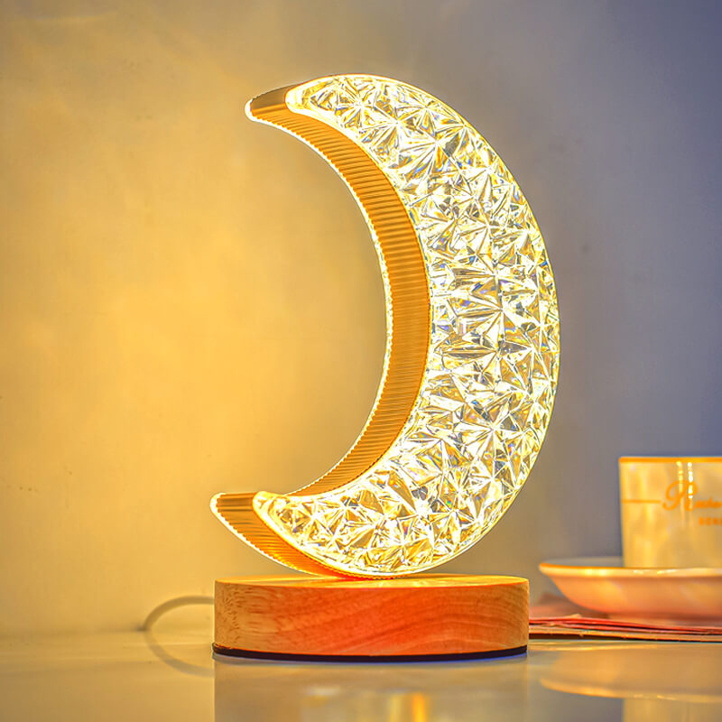 Nordic Creative Acrylic Moon Star Wood LED USB Table Lamp