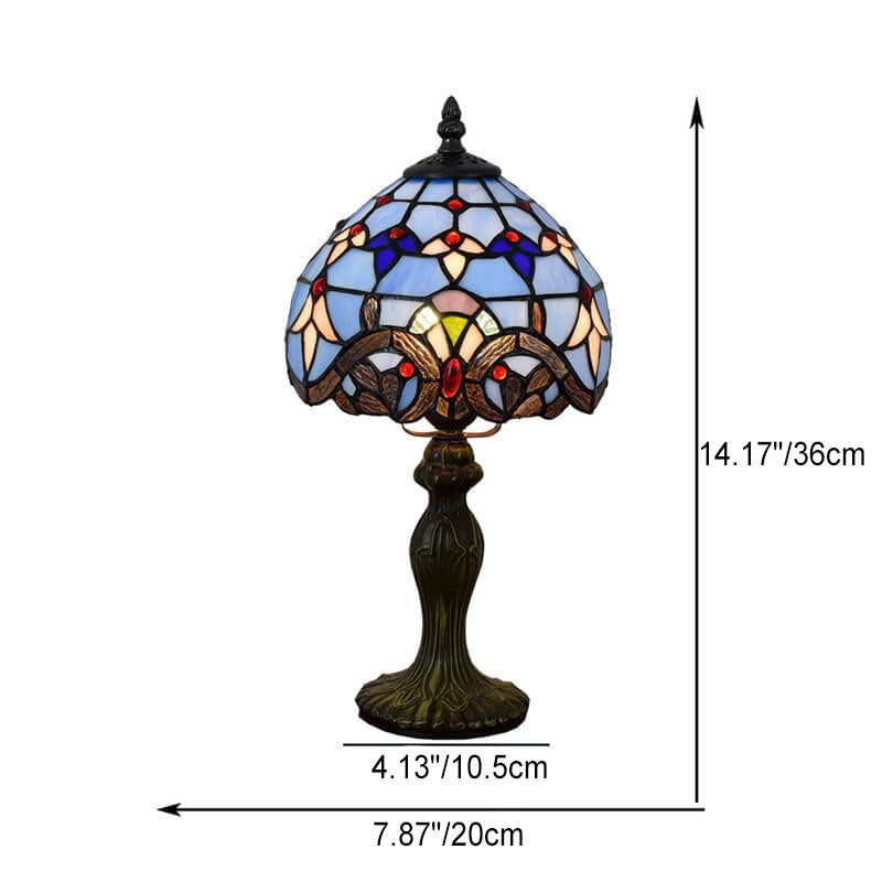 European Style Tiffany Blue Baroque Stained Glass Round 1-Light Table Lamp