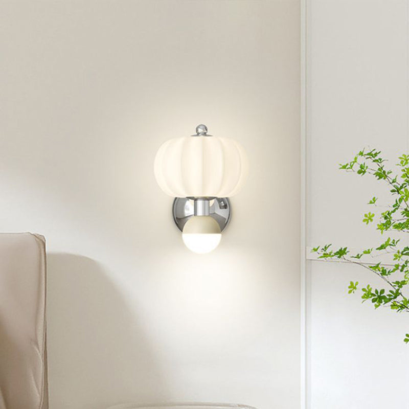 Modern Minimalist Cream Orb Pumpkin Iron Plastic LED Wall Sconce Lamp For Bedroom