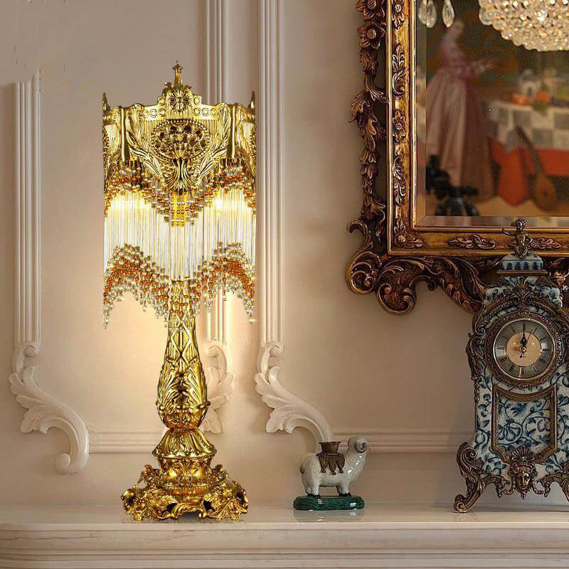 French Full Copper Crystal Tassel Design 1-Light Table Lamp