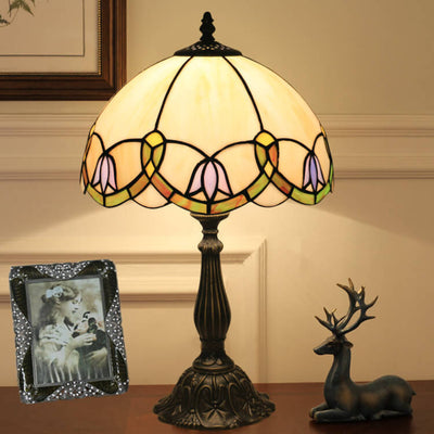 Lampe de table à 1 lumière Tiffany Flora vintage européen 