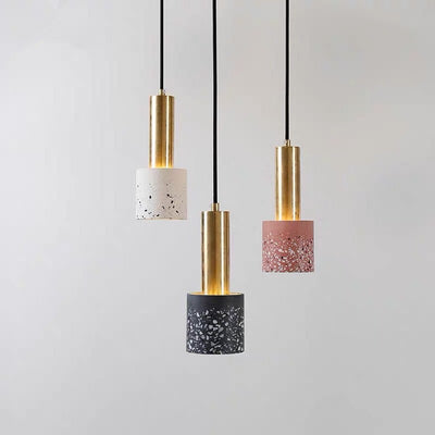 Nordic Vintage Terrazzo Colored Metal Column 1-Light Pendant Light