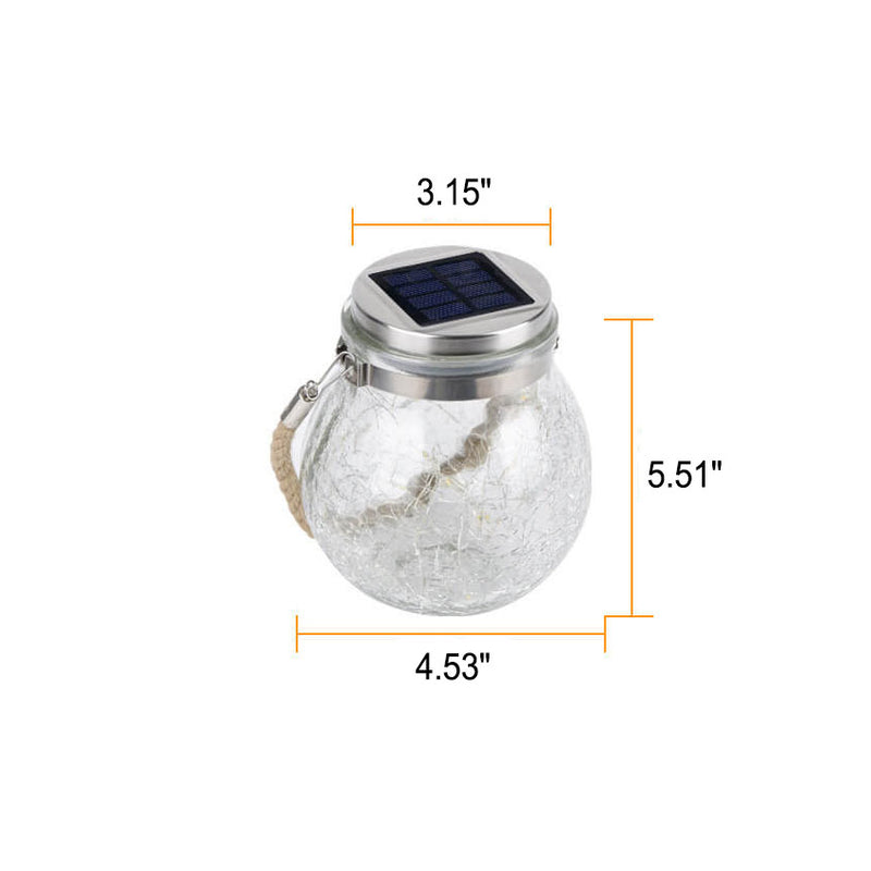 Solar Crackle Round Glass Jar LED Outdoor Garden Decorative Light