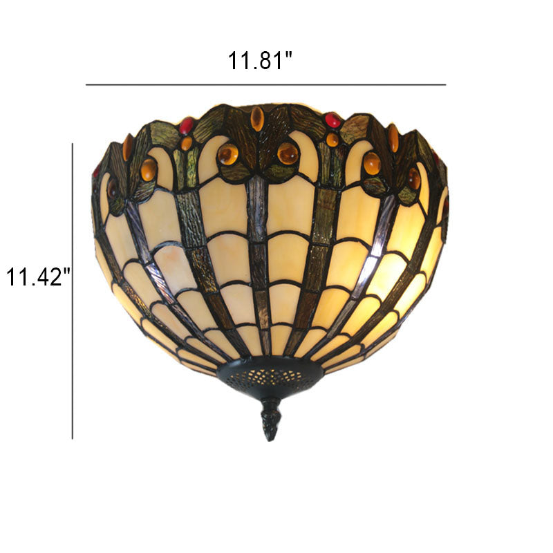 Luminaire encastré à 2 lumières en verre de fer Tiffany vintage européen 