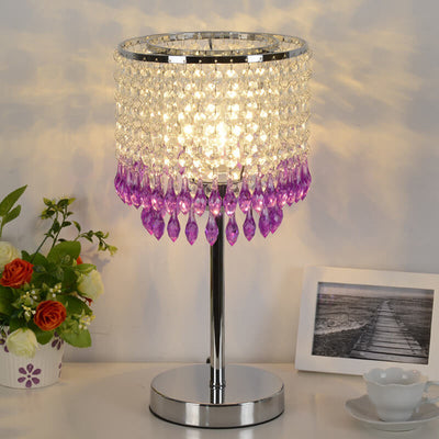 Modern Crystal Beads Colored Column 1-Light Table Lamp