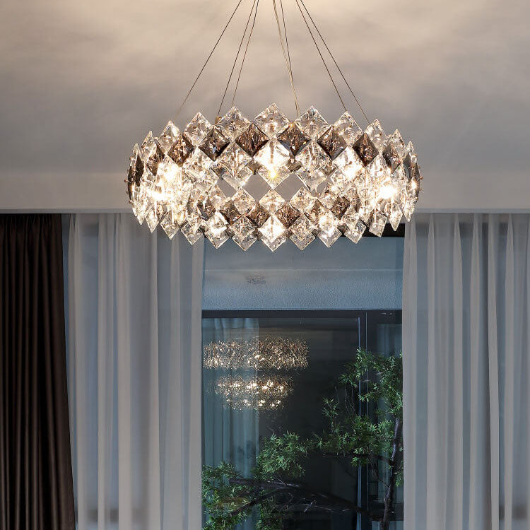 Modern Luxury Dazzling Crystal Chunk Circle Ring 6/8-Light Chandelier For Living Room