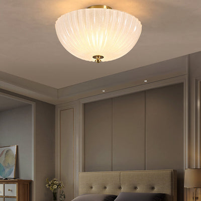 Modern Light Luxury Glass Shell Round Copper 3-Light Semi-Flush Mount Ceiling Light