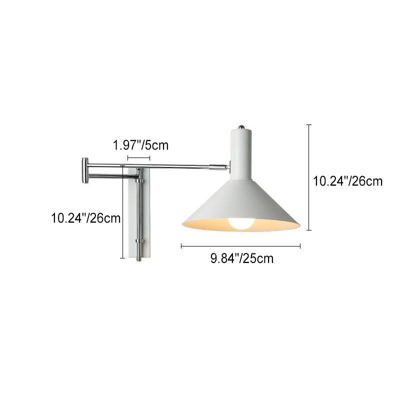 Modern Minimalist Round Tapered Iron 1-Light Retractable Wall Sconce Lamp For Bedroom