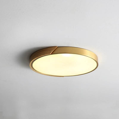 Modern Light Luxury Round All Copper Wood LED Flush Mount Lighting