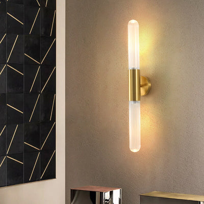 Modern Light Luxury Long Gold Clear Copper Glass 1-Light Wall Sconce Lamp