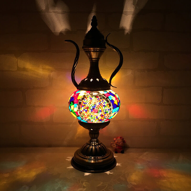 Turkish Vintage Handmade Glass Coffee Pot Design 1-Light Table Lamp