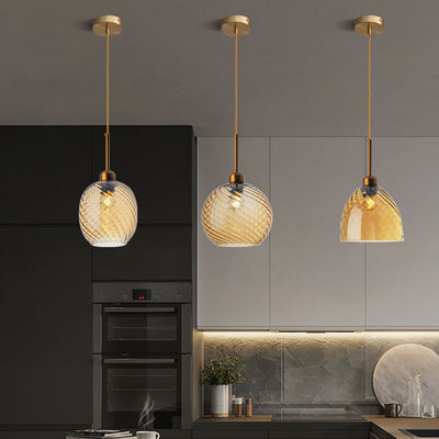 Nordic Creative Round Geometric Textured Glass 1-Light Pendant Light