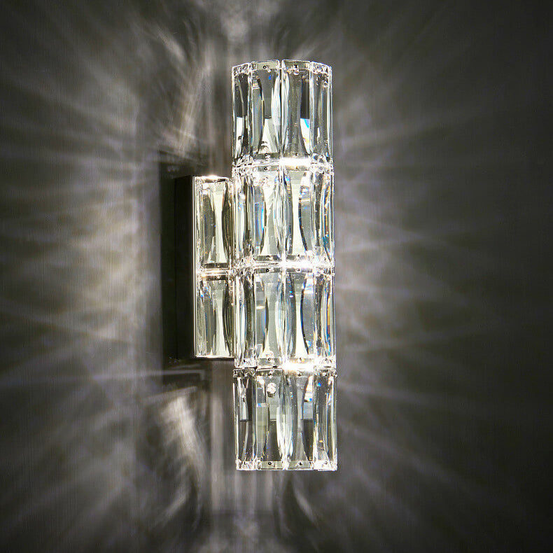 Modern Luxury Silver Crystal Column 3/4/6 Light Wall Sconce Lamp