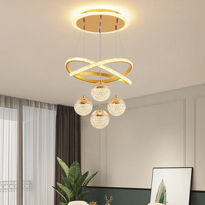 Lustre moderne de LED de boule de Globe acrylique de bande en aluminium virevoltant de luxe pour le salon 