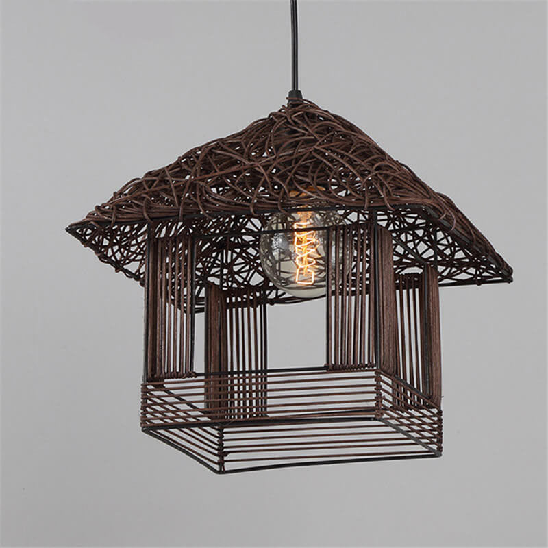 Creative Handmade Rattan Weaving Birdcage 1-Light Pendant Light