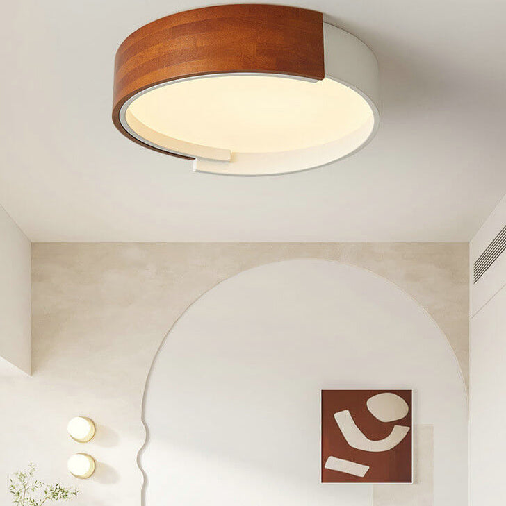 Nordic Creative Half Round Wooden Round LED Flush Mount Light