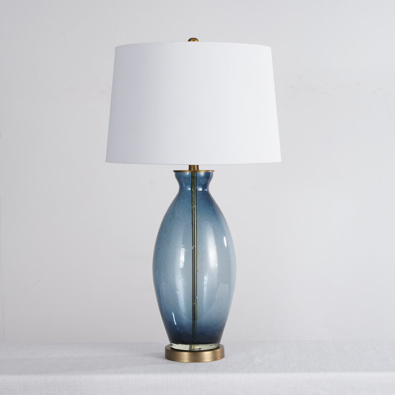 Lampe de table contemporaine à 1 lumière en tissu de verre avec base de vase rond scandinave pour chambre à coucher 