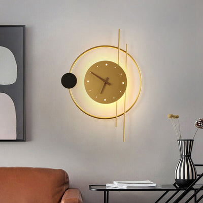 Lampe murale LED avec horloge créative en fer nordique moderne 