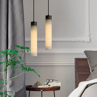 Lampe suspendue moderne à 1 lumière en laiton avec colonne en marbre de luxe 