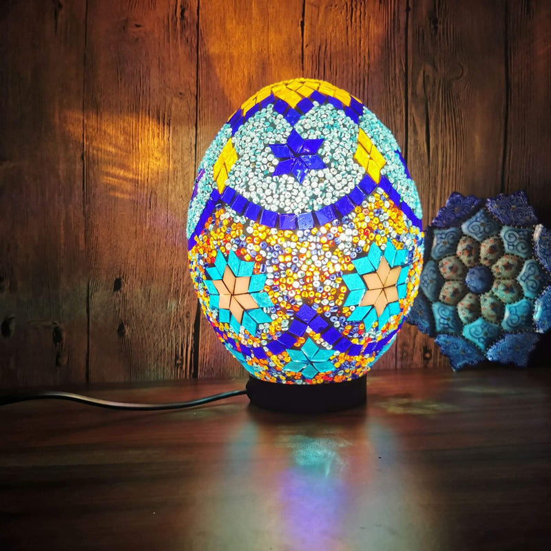 Eiförmige 1-flammige Tischlampe aus türkischem, handgefertigtem Mosaikglas 