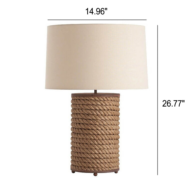 Lampe de table à 1 lumière en tissu à enroulement de corde de chanvre naturel de style campagnard simple et moderne 