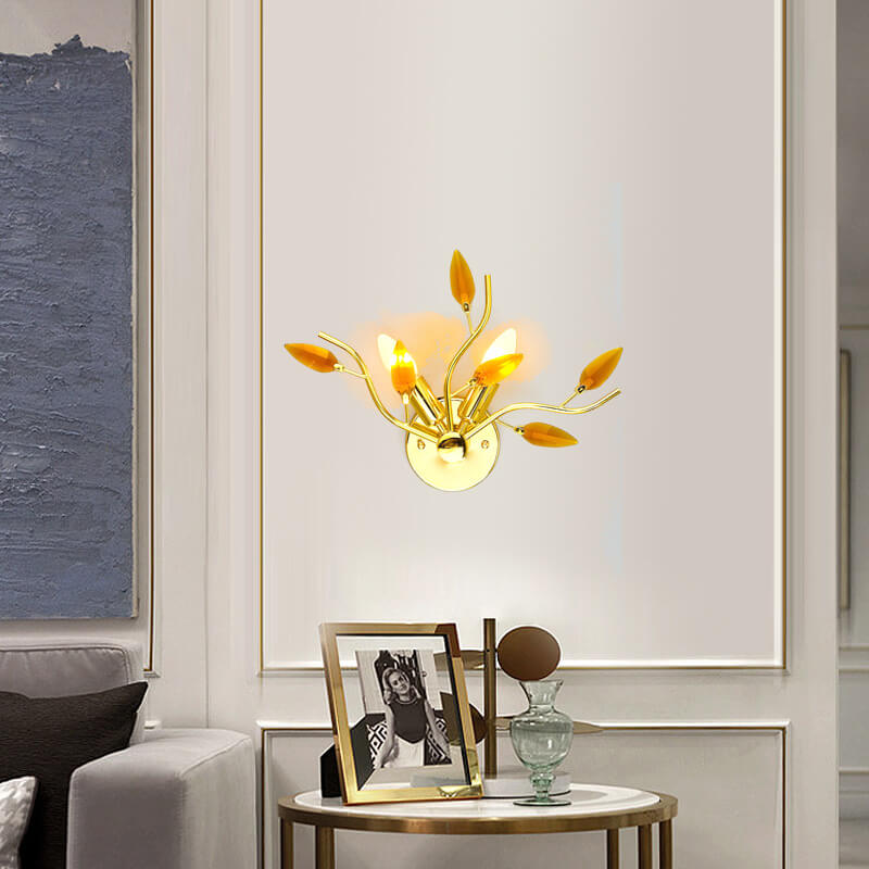 Nordic Light Luxury Glass Leaf Branch 2-Light Wall Sconce Lamp