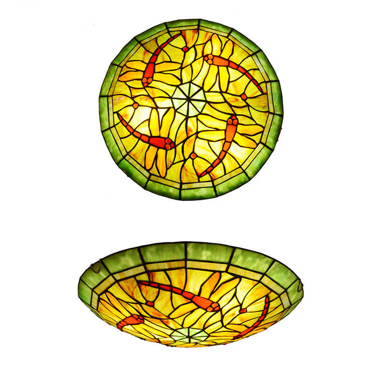 European Style Tiffany Dragonfly Stained Glass LED Flush Mount Lighting