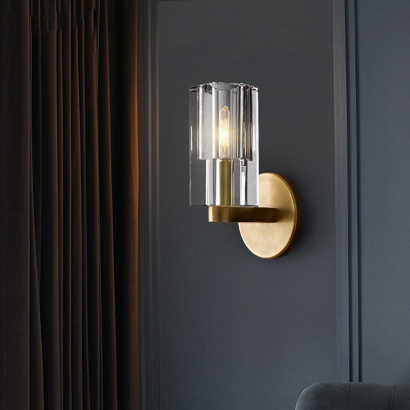 Modern Light Luxury Crystal Cylindrical Brass 1-Light Wall Sconce Lamp