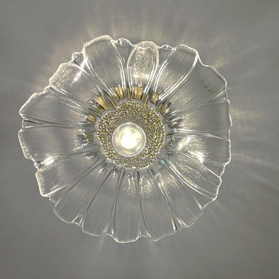 Plafonnier semi-encastré à 1 lumière avec abat-jour en verre de feuille de lotus Art déco moderne pour couloir