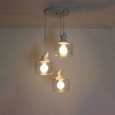 Contemporary Scandinavian Cylinder Bird Iron Glass 1-Light Pendant Light For Living Room